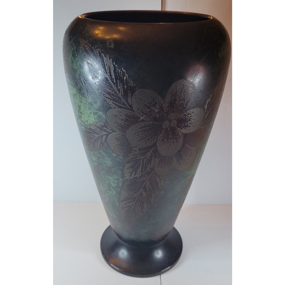 Vintage 1920s-30s WMF Germany Etched Copper Vase, ? Albert Merkle design, 10"